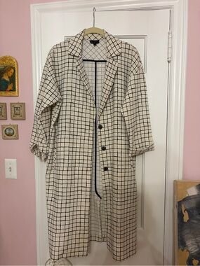 Topshop Cream Trench Coat with Black Grid